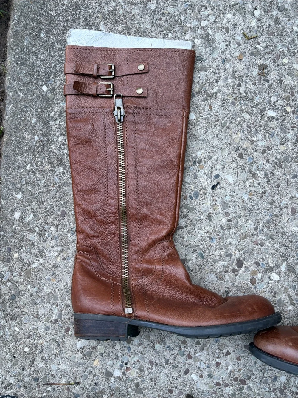 Women's Brown Leather Mid-Calf Riding Boots with Zipper